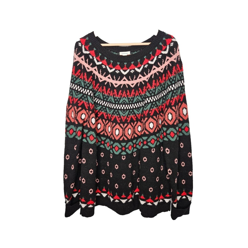 Sundance Black Fair Isle Sweater with Red, Pink & Green Accents